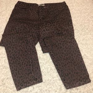 𝅺free People Womens Leopard Cheetah Print Stretch Crop Jeans Size 29 Brown 31x25